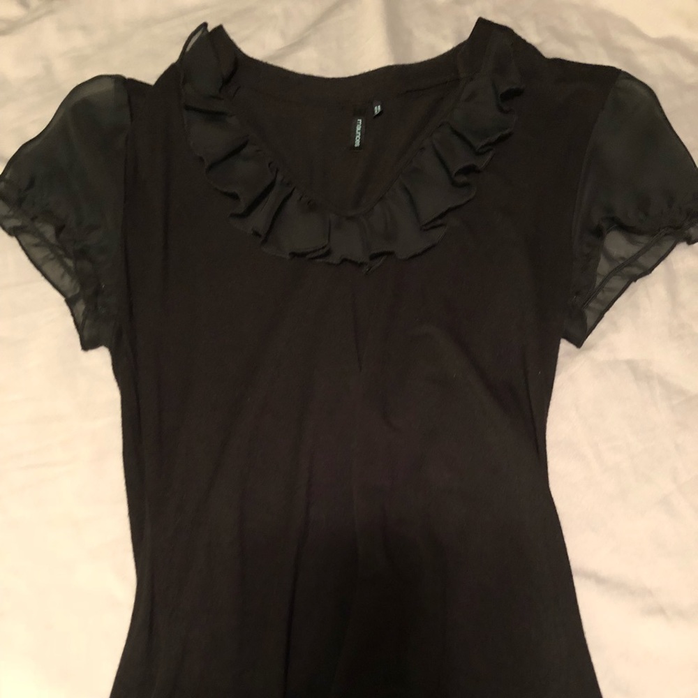 Black ruffled chest and sleeve blouse